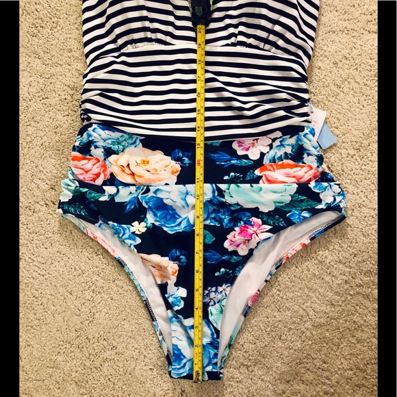 Cupshe Floral Stripe Halter One Piece Swimsuit - Picture 8 of 10